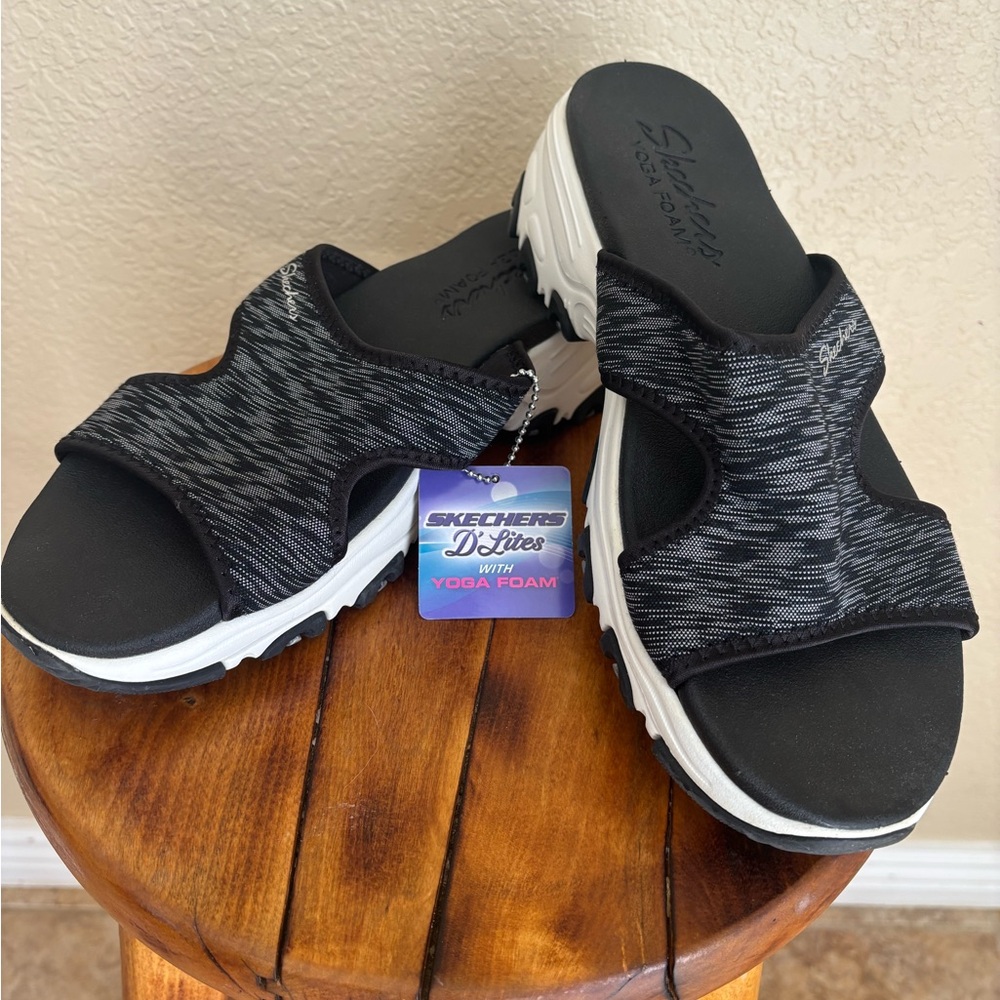 Skechers Black and Gray Slide Sandals